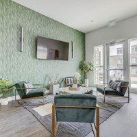 Room with a green couch 